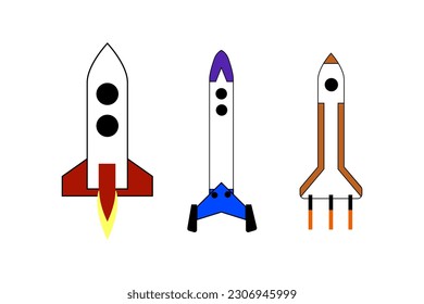 Space rocket start up launch symbol innovation development technology flat icons design set template vector illustration