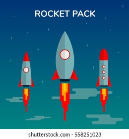 Space Rocket Start Up Pack and Launch Symbol New Businesses Innovation Development Flat Design Icons Set Template Vector Illustration Cosmos Flat Fire Image 