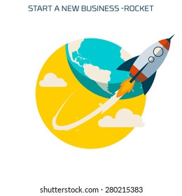 Space rocket, Start up, flat style, colorful, vector icon for info graphics, websites, mobile and print  media.