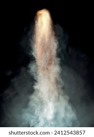 Space rocket started isolated on black background. Vector illustration