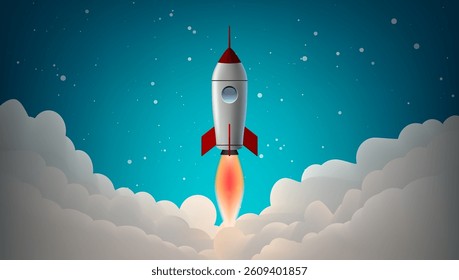 Space Rocket Startup Or landing Template Banner. EPS10 Vector