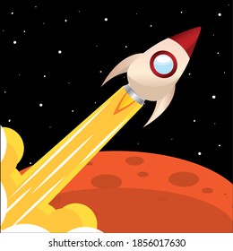 Space rocket take off in Mars road to space poster - Vector
