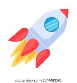 Space rocket taking off to deliver cargo and astronauts into orbit icon. Launch of modern spacecraft for space exploration element. Simple flat vector isolated on white background