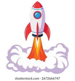 Foguete espacial decolando ilustração de vetor isolado em fundo branco