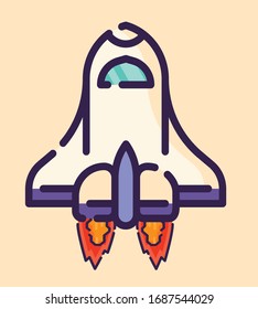 cohete espacial. Tecnología espacial, ciencia y transporte, negocio de inicio. Ilustración vectorial plana