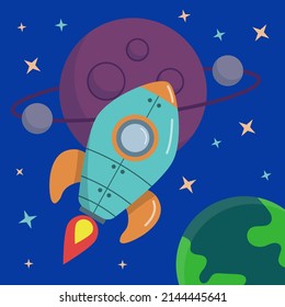 Space rocket. Technology spaceship, science and shuttle, startup business. Line vector illustration