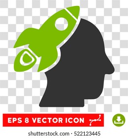 Space Rocket Thinking Head EPS vector icon. Illustration style is flat iconic bicolor eco green and gray symbol on white background.