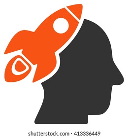 Space Rocket Thinking Head vector icon. Style is bicolor flat icon symbol, orange and gray colors, white background.