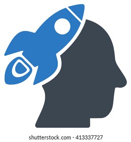 Space Rocket Thinking Head vector icon. Style is bicolor flat icon symbol, smooth blue colors, white background.