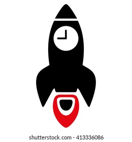 Space Rocket Time vector icon. Style is bicolor flat icon symbol, intensive red and black colors, white background.