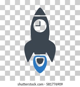 Space Rocket Time vector icon. Illustration style is a flat iconic bicolor smooth blue symbol on a transparent background.