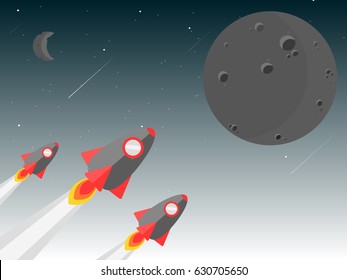 Space rocket travel to the moon,Vector illustration.