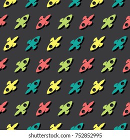 Space Rocket Universe Explorer Seamless Colored Pattern Background