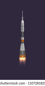 Space rocket in universe icon. Solar system isolated element, cosmic symbol, astronomy educational vector illustration.