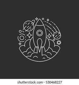 Space, rocket, universe logo template. Line style