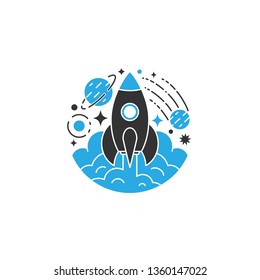 Space, rocket, universe logo, vector illustration