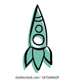 cohete espacial. Ilustración del doodle vectorial. Aislado en blanco.