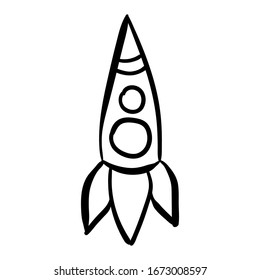 cohete espacial. Ilustración del doodle vectorial. Aislado en blanco.