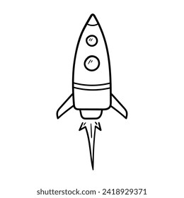 Space rocket vector icon in doodle style. Symbol in simple design. Cartoon object hand drawn isolated on white background.