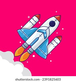 Space Rocket Vector Icon Illustration. Flat Cartoon Style Suitable for Web Landing Page, Banner, Flyer, Sticker, Card, Background