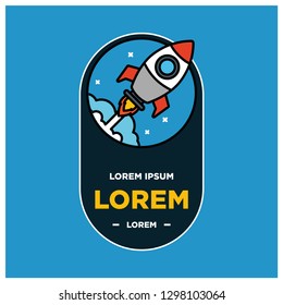 Space Rocket Vector Illustration Badge Sticker Design