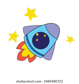 space rocket vector illustration. Flying in space.