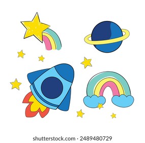 space rocket vector illustration. Flying in space.