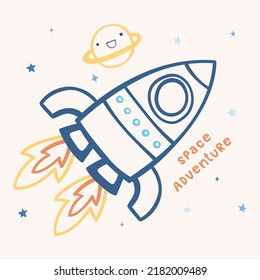 space rocket vector illustration planets stars