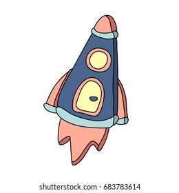Space Rocket. Vector illustration in simple doodle style, isolated on white background.