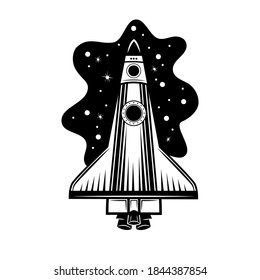 Space rocket vector illustration. Spaceship, spacecraft, shuttle. Cosmos concept for outer space exploration, travel, start, transportation topics