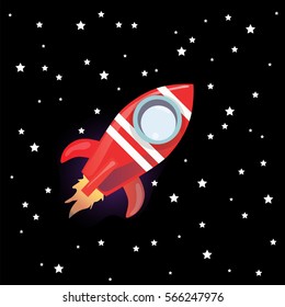 Space rocket vector illustration with stars background