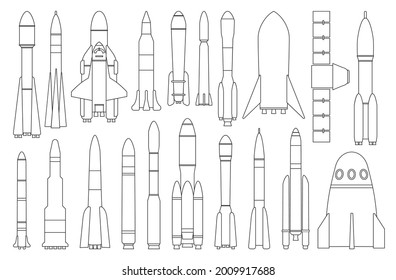 Space rocket vector outline set icon. Spaceship isolated outline set icon. Vector illustration space rocket on white background.