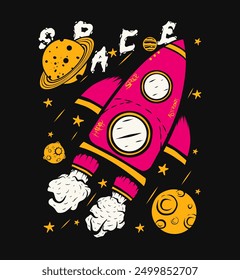 Space Rocket Vintage Design For t-shirt Print, hoodie, streetwear, poster, and other