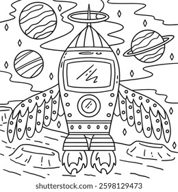 Space Rocket with Wings Coloring Page for Kids 