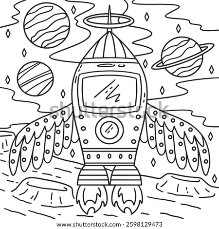Space Rocket with Wings Coloring Page for Kids 