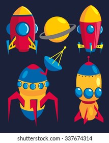 Space rockets colored vector illustration