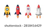 Space Rockets Launching Spacecraft spaceship shuttle exploration vector illustration