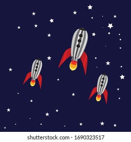 Space rockets on dark background, vector illustration