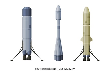 Cohetes espaciales montados. Ilustración vectorial de las tecnologías de exploración astronáutica y espacial