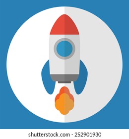 Space roket  icon. Flat style. Start Up concept symbol. Vector illustration.