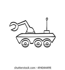 Space rover icon in doodle sketch lines. Vehicle, exploration, planet surface 