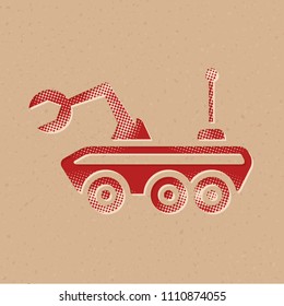 Space rover icon in halftone style. Grunge background vector illustration.
