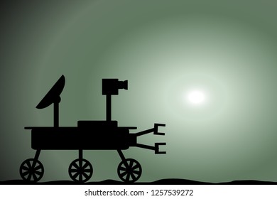 Space rover icon on background of the Martian sunset.. Vector illustration.