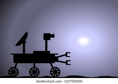 Space rover icon on background of the Martian sunset.. Vector illustration.