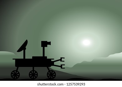 Space rover icon on background of the Martian sunset.. Vector illustration.