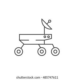 Space rover icon in thin outline style. Vehicle, exploration, planet surface 