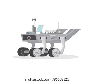Space rover isolated icon. Robotic space autonomous vehicle for planet exploration and cosmic colonization vector illustration in flat style.