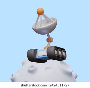 Space rover on planet with craters. Study of moon. Color vector illustration in cartoon style