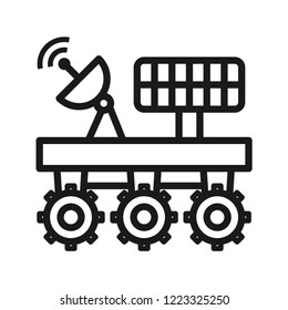 Space rover, robot space autonomous vehicle for planet exploration and cosmic colonization. Line vector. Isolate on white background. 