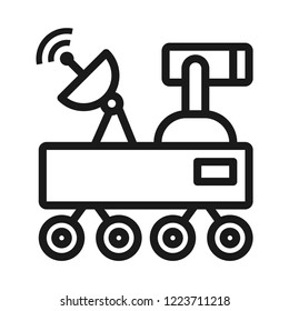 Space rover, robot autonomous 
vehicle with camera and radar Dish for planet exploration. Line vector. Isolate on white background. 